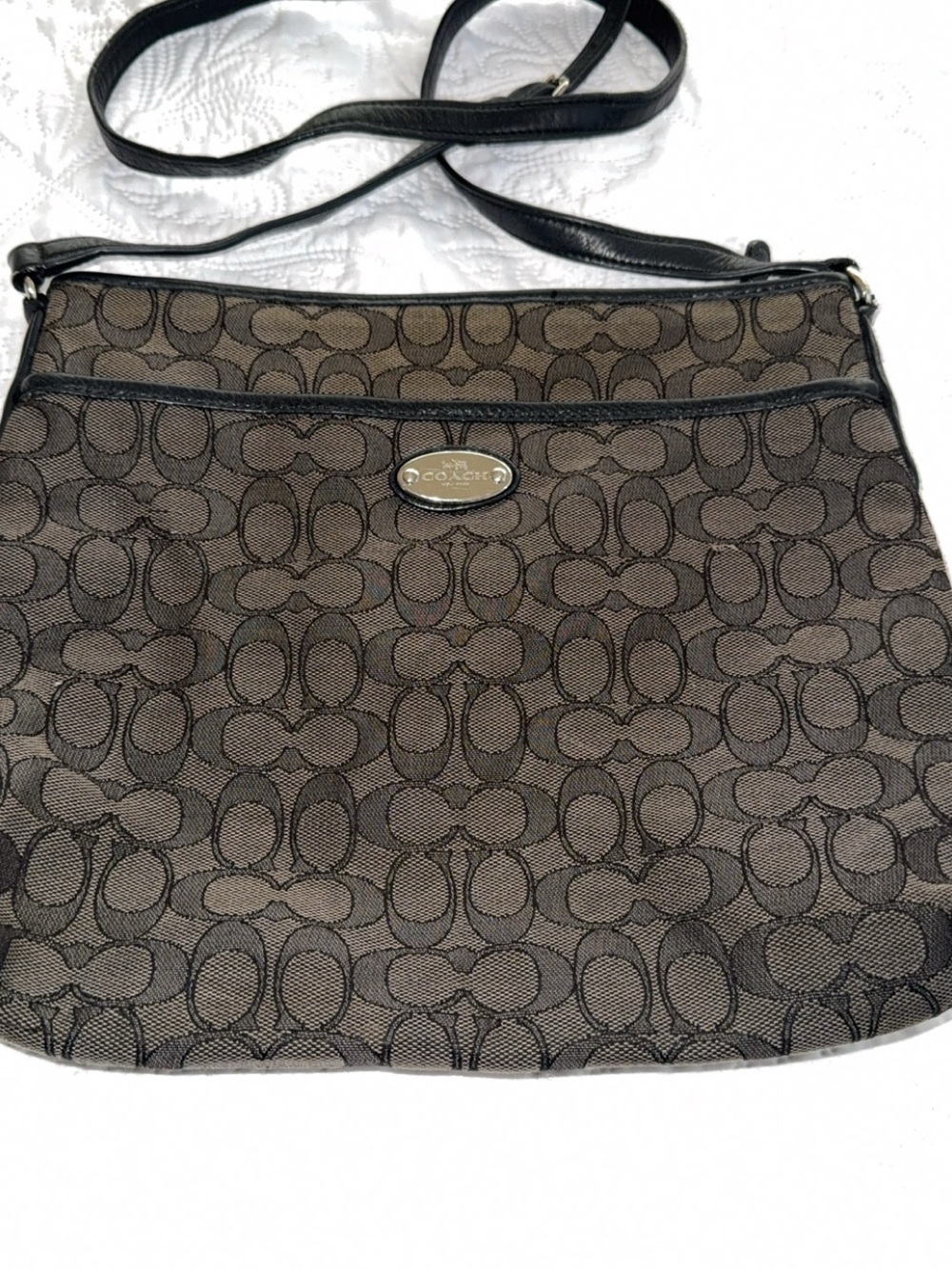 Coach Brown and Black Signature Crossbody Bag